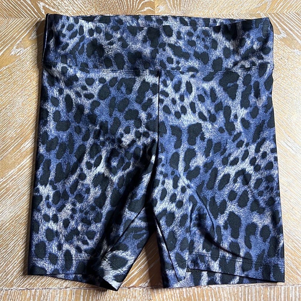 KORAL Black Navy Shimmer Leopard Print Biker Shorts M